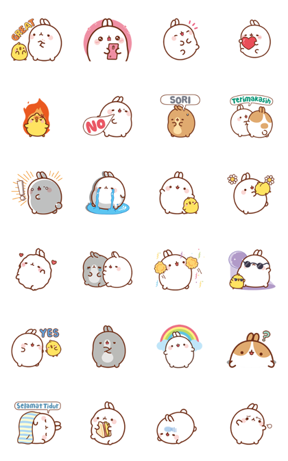 Molang Happiness is Here Sticker for LINE WhatsApp 