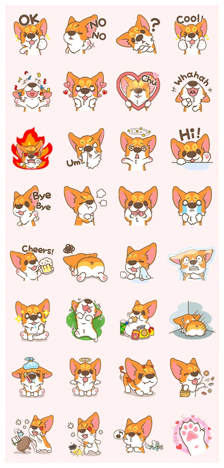 Corgi Pon Pon WhatsApp Sticker PNG